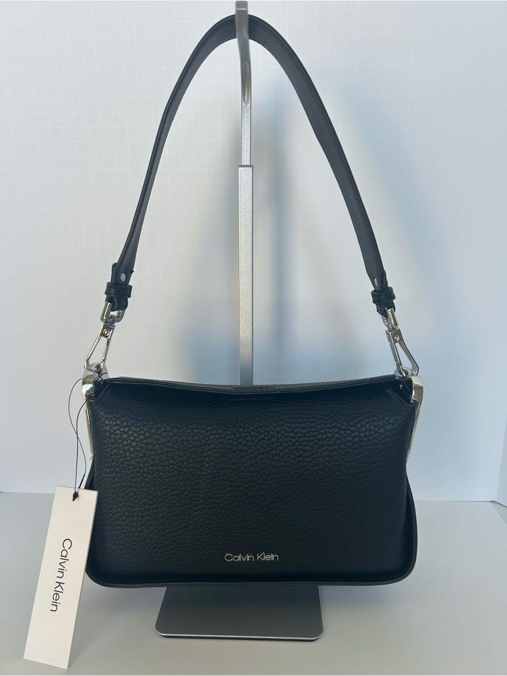 Calvin Klein Fay Demi Shoulder with Magnetic Top Closure Black Pebbled